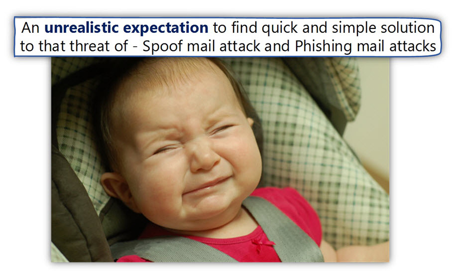 An unrealistic expectation to find simple solution to that threat of - Spoof mail attack and Phishing mail attacks